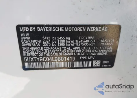 2020 BMW X3 xDrivem40I z USA, uszkodzony, nr VIN 5UXTY9C04L9B01419